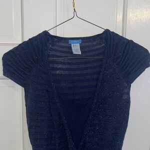 U-Knit Navy Blue Striped Metallic Top
